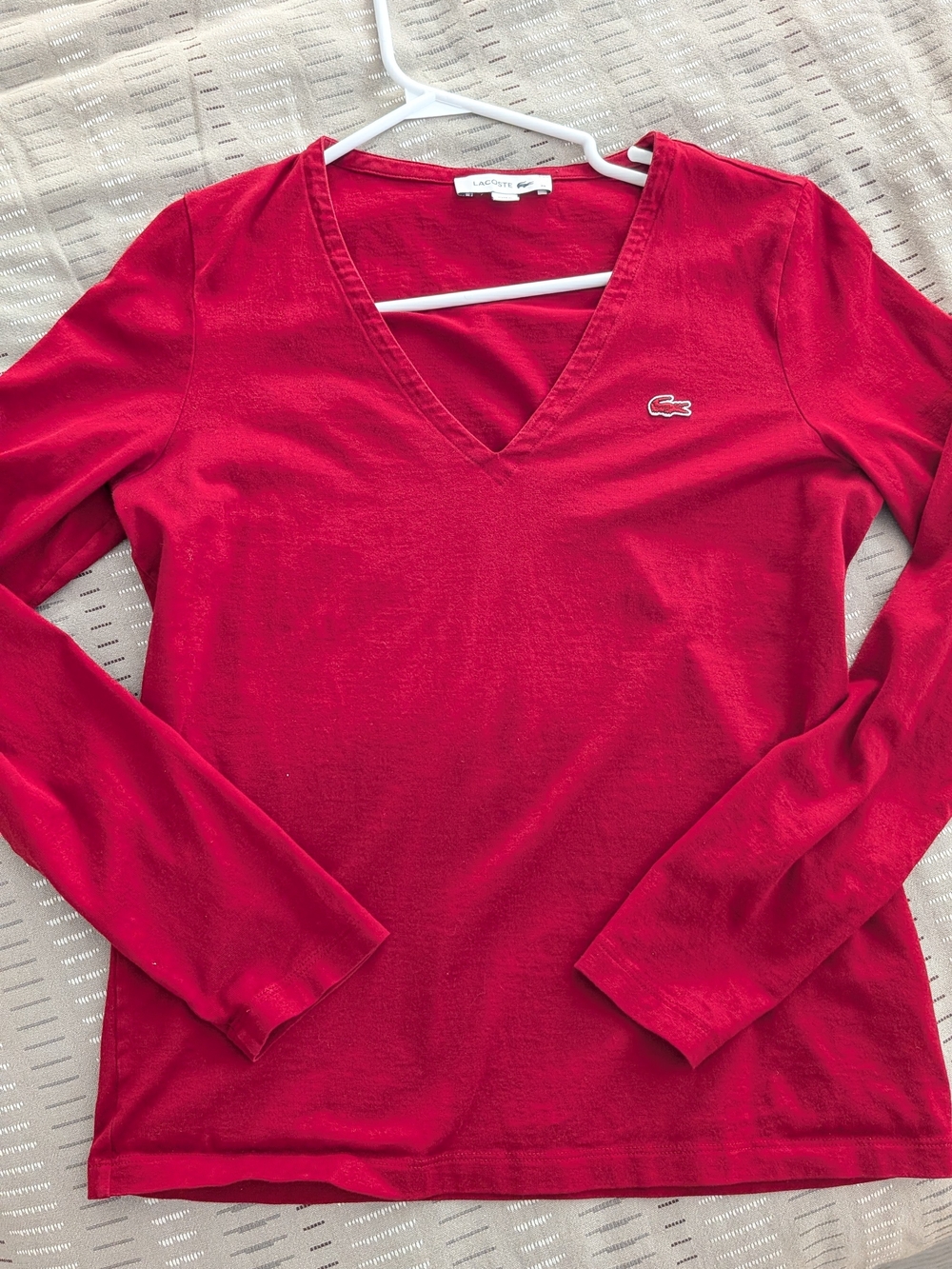 Lacoste Bright Red V‑Neck Long Sleeve Tee